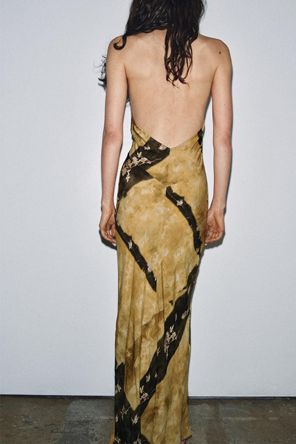 Tie-Dye Halter Cutout Maxi Dress-Consonak