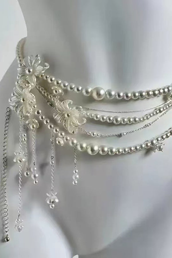 Exquisite Multi-layer Pearl Beaded Tassel Waist Necklace-consonak