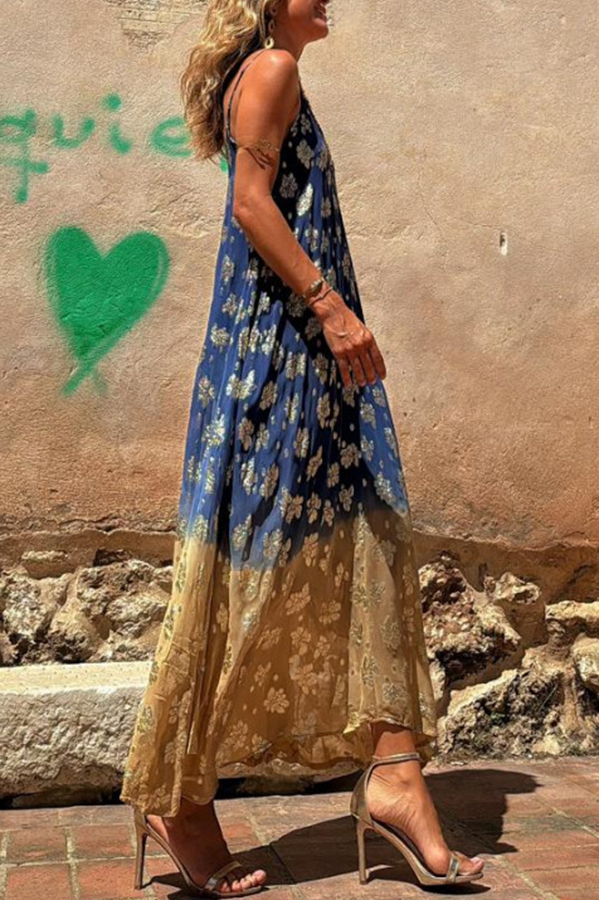 Bianca Tie Dye Gradient Flower Print Pocketed A-line Slip Maxi Dress-consonak