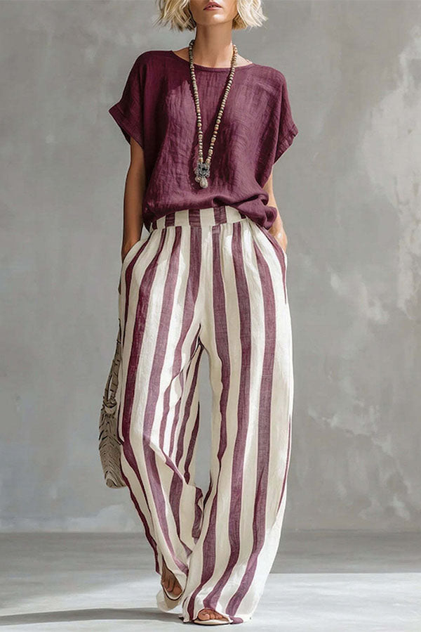 Capri Stripe Two-Piece Linen Top & Pants Se-Consonak