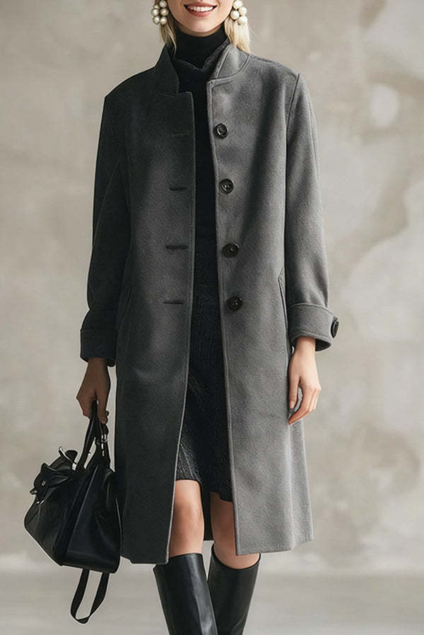 Stylish Long-sleeved Button-down Casual Long Coat-consonak