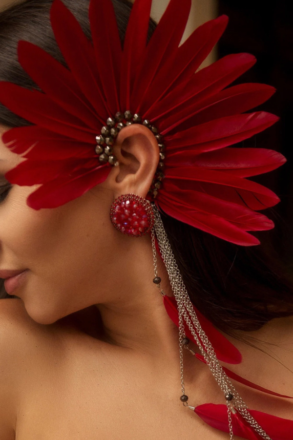 Gorgeous Red Feather Tassel Earrings-consonak