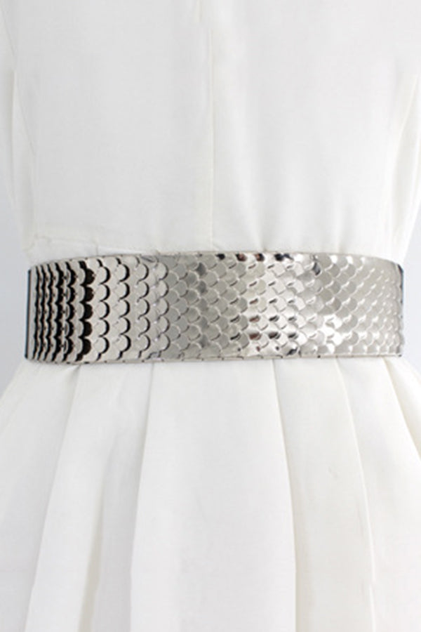 Fashionable Metal Fish Scale Elastic Belt-consonak