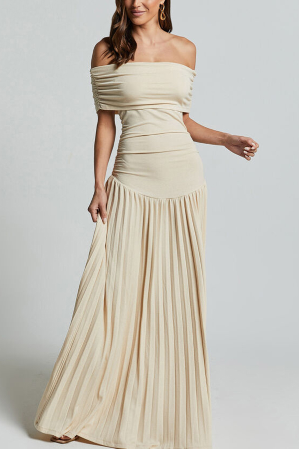 Sexy Off-shoulder Slim Fit Pleated Maxi Dress-consonak