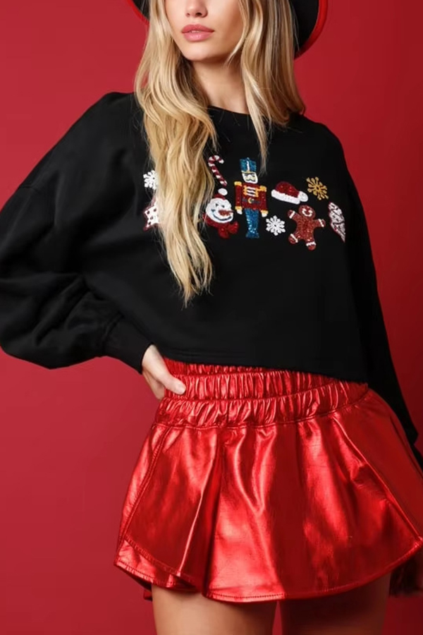 Christmas Sequined Casual Cropped Sweatshirt-consonak
