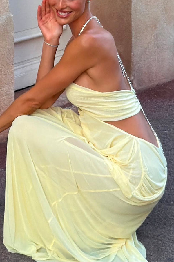 Island Muse Sheer Draped Cutout Maxi Dress-Consonak