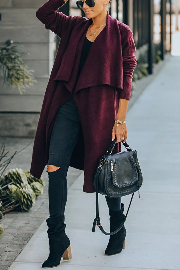 Fireside Pocketed Oversized Drape Neckline Knit Cardigan-consonak