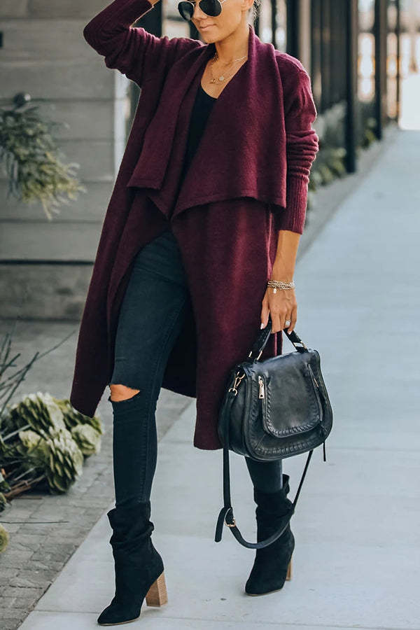 Fireside Pocketed Oversized Drape Neckline Knit Cardigan-consonak