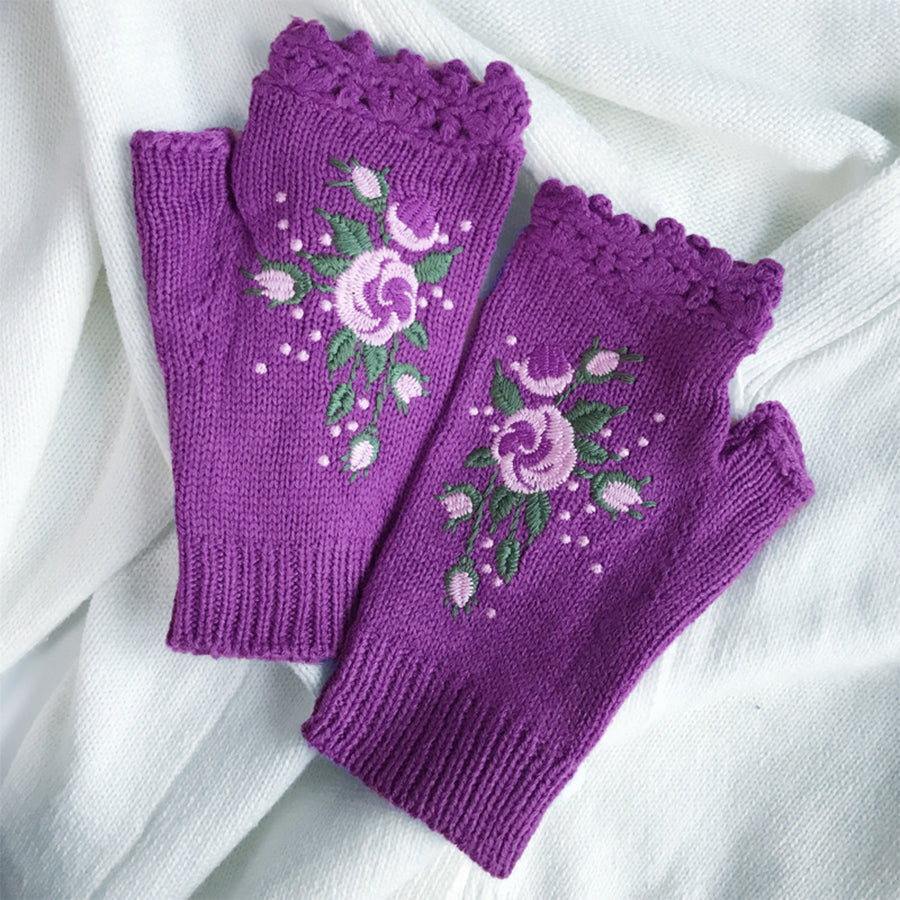 Hand Embroidered Gloves Women's Knitted Gloves Flower Gloves-consonak