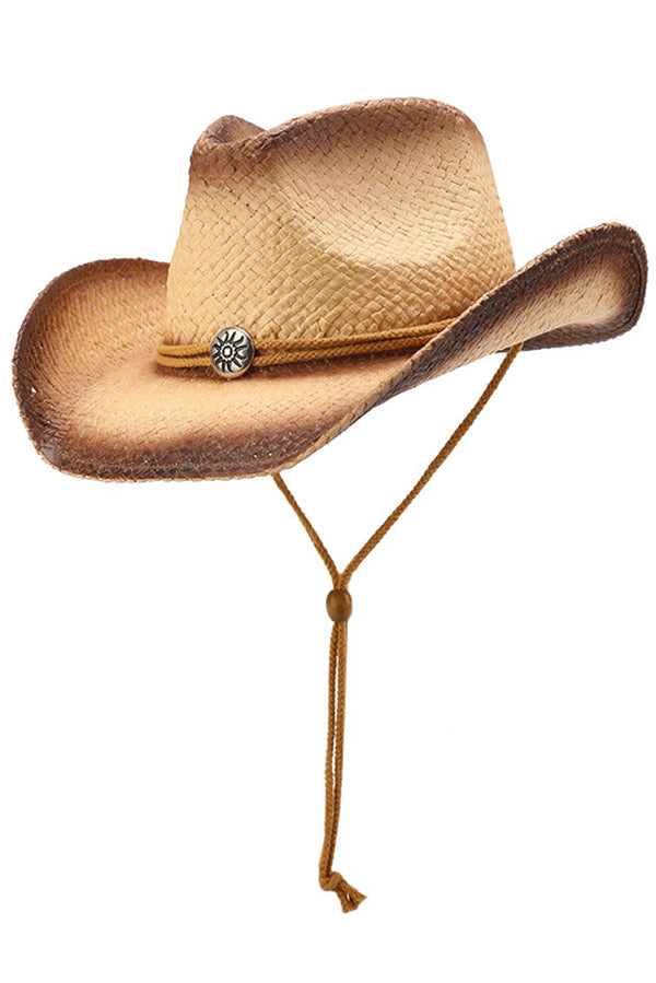 Vintage Western Cowboy Sun Protection Woven Straw Hat-consonak