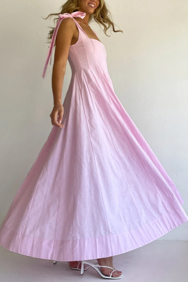 Solid Color Sleeveless Tie-up Suspender Elegant Patchwork Maxi Dress-consonak