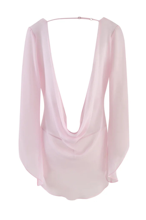 Solid Color See-through V-neck Long-sleeved Sexy Backless Mini Dress-consonak