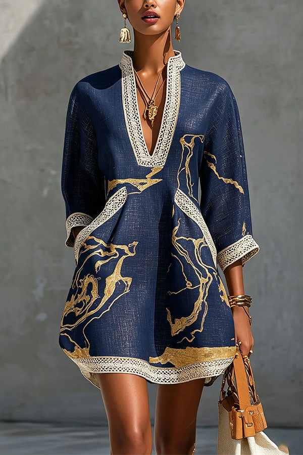 Aurelia Gilded Marble Linen Tunic Dress-Consonak