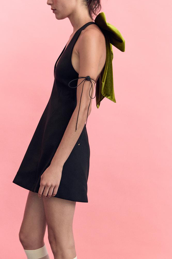 Sweet Party Contrast Back Velvet Bow Detail Mini Dress-consonak