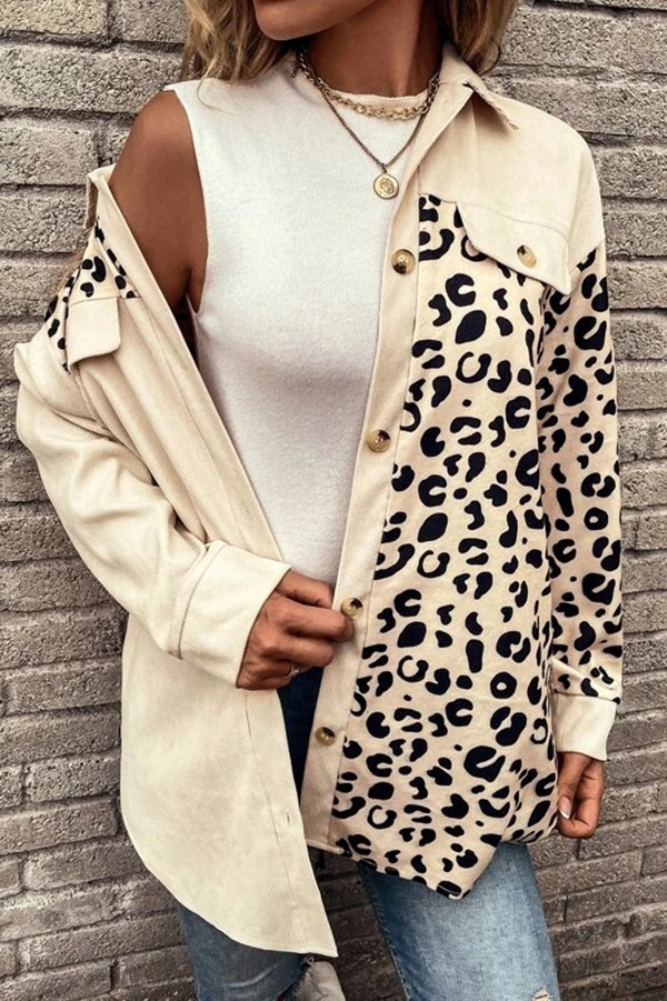 Leopard Print Single-breasted Mid-length Shirt Jacket-consonak