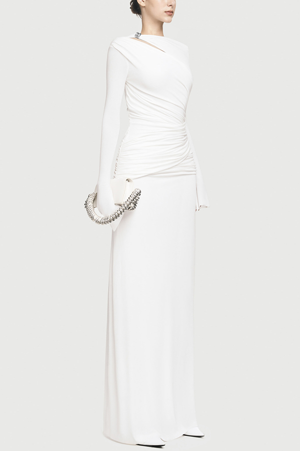 Stylish Long-sleeved Slim-fit Pleated Elegant Maxi Dress-consonak