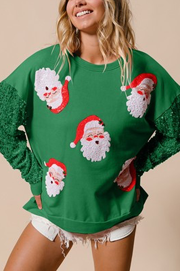 Christmas Casual Loose Round Neck Sequined Sleeve Sweatshirt | Consonak