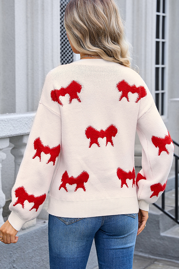Fashionable Round Neck Long Sleeve Knitted Bow Sweater-consonak