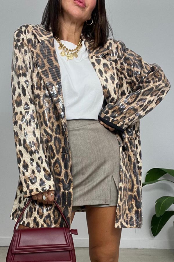 Ignite My Heart Sequin Leopard Print Lapel Oversized Blazer-consonak
