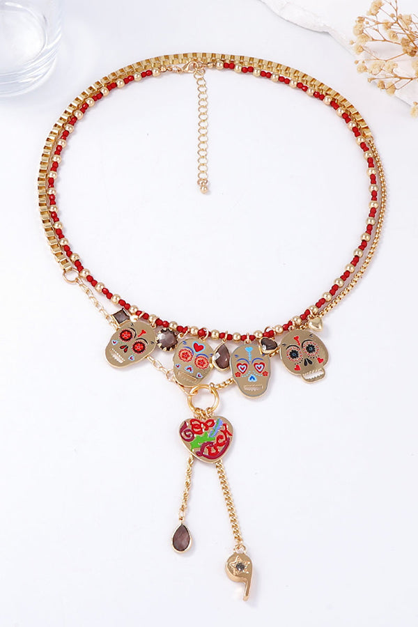 Fashionable Colorful Metal Skull Pendant Necklace-consonak