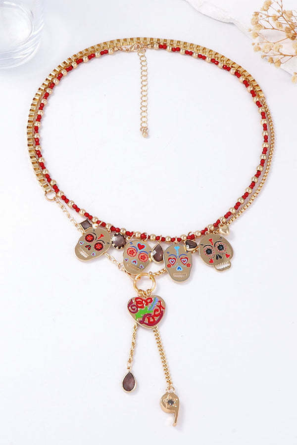 Fashionable Colorful Metal Skull Pendant Necklace-consonak
