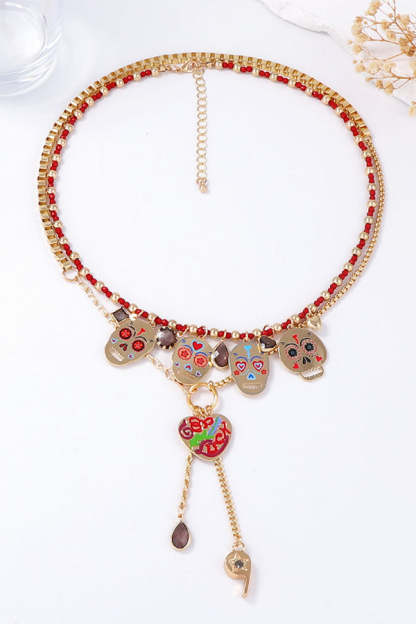 Fashionable Colorful Metal Skull Pendant Necklace-consonak