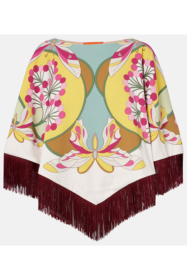 Boho Ethnic-style Floral Pattern Tassel Trim Loose Cape Top-consonak