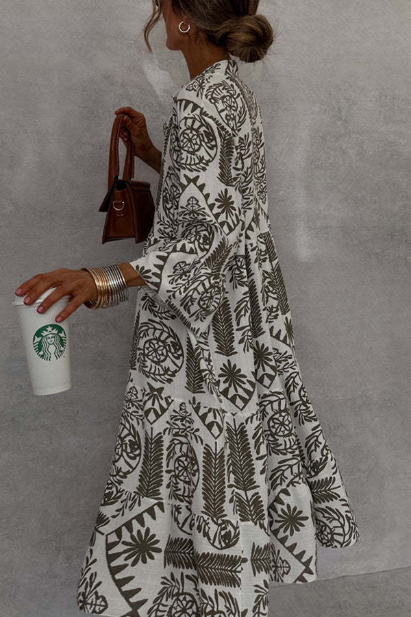 Unique Printed V-neck Bell Sleeve Mini Dress-consonak