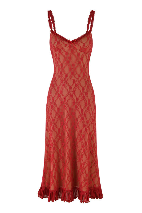 Stylish Plaid Camisole Lace Slim-fit Elegant Midi Dress-consonak