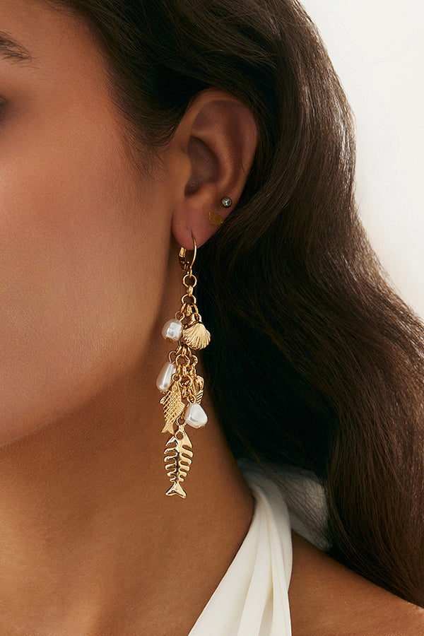 Fashionable Metal Fish Pendant Earrings-consonak