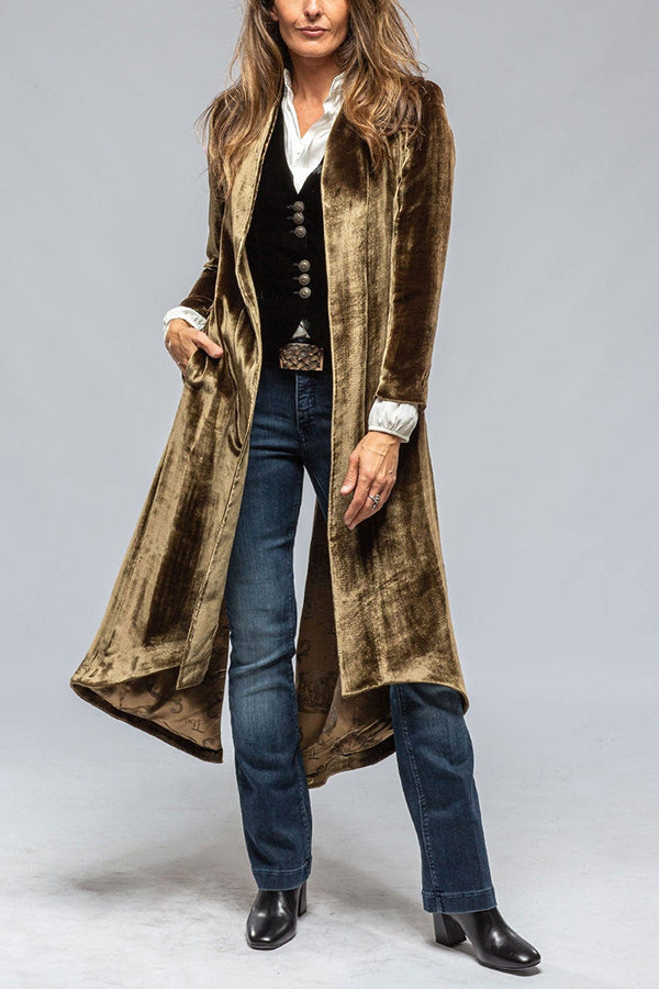 Vintage Velvet Long Loose Pocket Slit Coat-consonak
