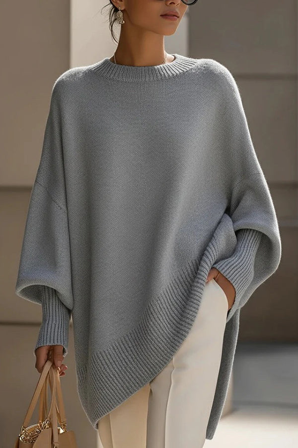 Solid Color Round Neck Long-sleeved Casual Loose Knit Sweater | Consonak