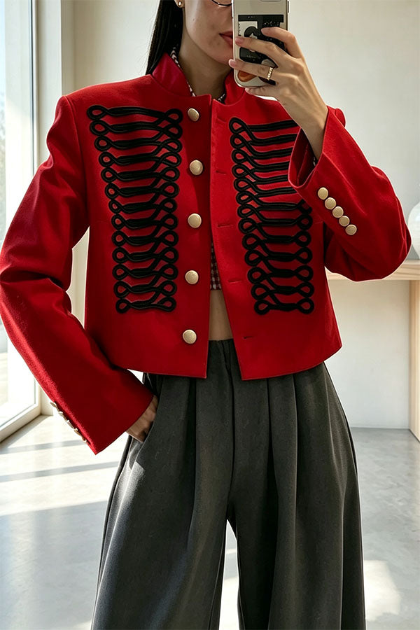 Aura Regal Military Corded Crop Jacket-Consonak