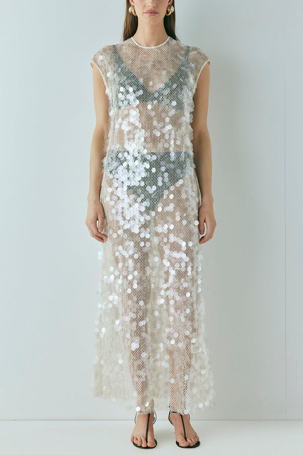 Like Gelato Sheer Large Sequin Short Sleeve Cover-up Maxi Dress-consonak