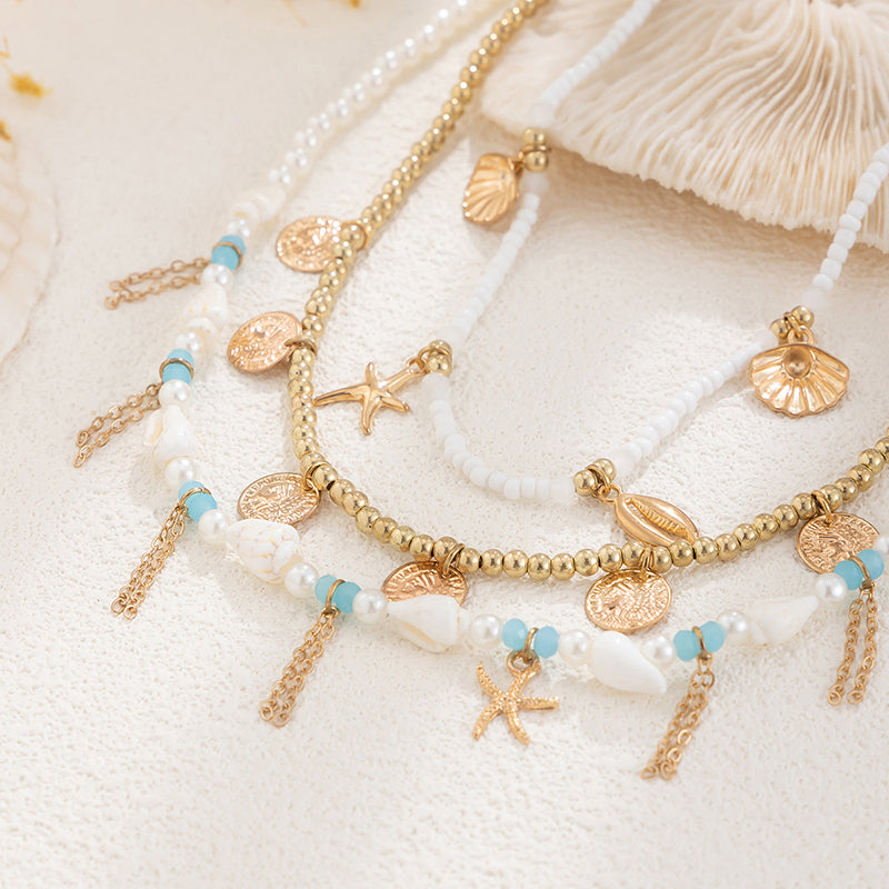 Holiday Style Conch and Starfish Stacking Necklace | Consonak