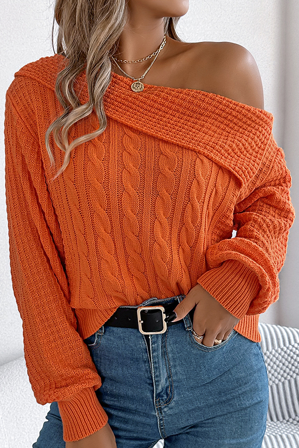 Solid Color Casual One Shoulder Long Sleeve Knitted Sweater-consonak
