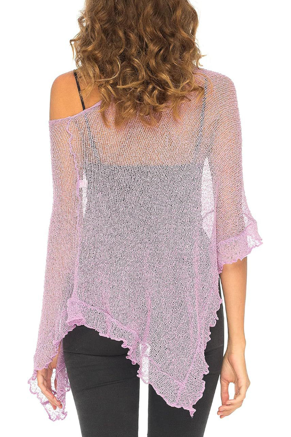 Solid Color Loose-fitting See-through Irregular Casual Cover-up-consonak