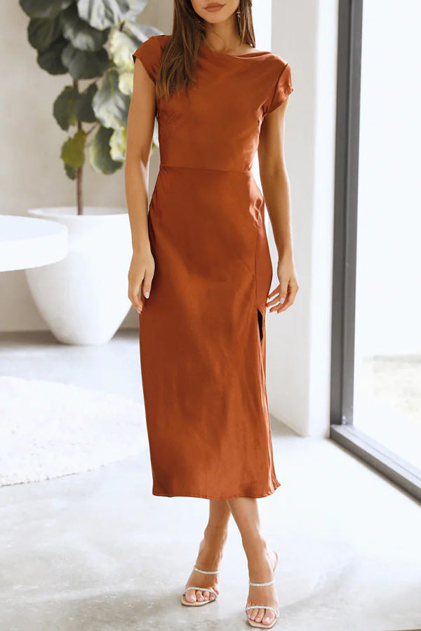 Ivana Satin Twist Back Cutout Midi Maxi Dress-consonak