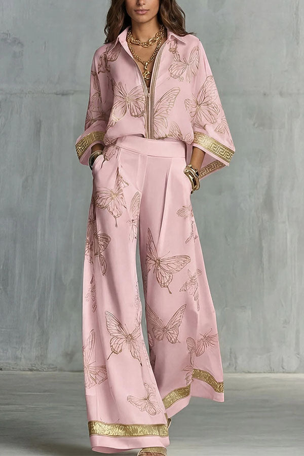 Flowy Butterfly Pattern Two-Piece Set-Consonak