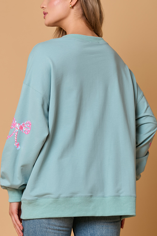 Christmas Bow Sequin Casual Loose Long-sleeved Sweatshirt-consonak