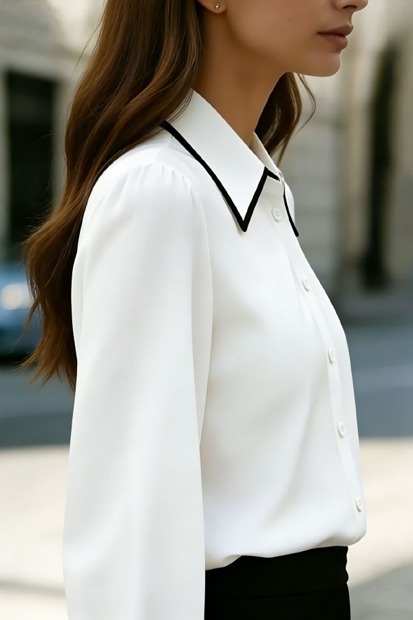 Stylish Color-blocked Collared Long-sleeved Casual Button-down Shirt