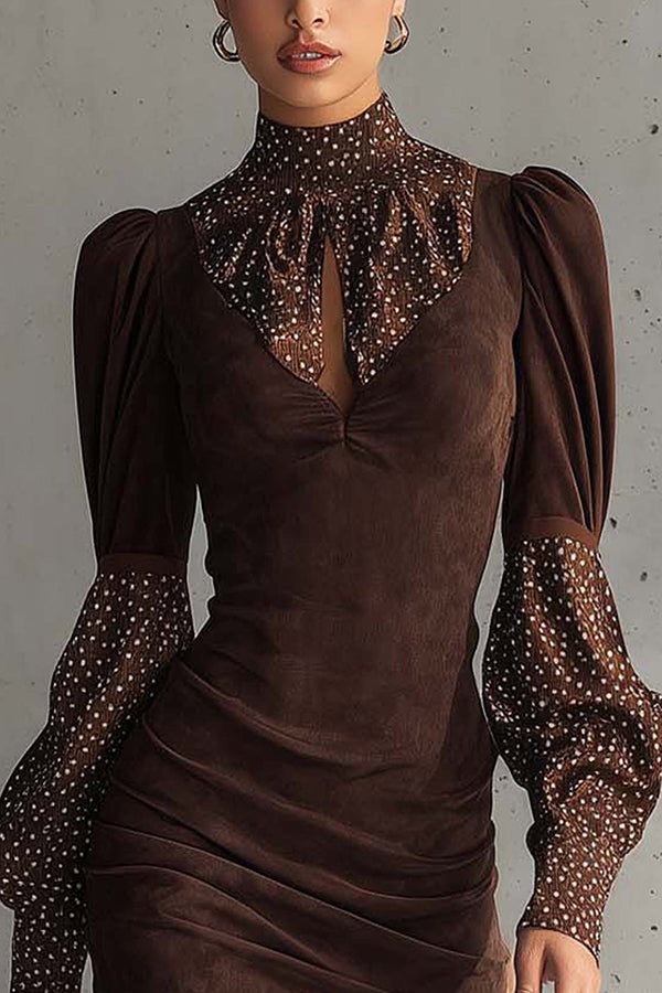 Stylish Suede Patchwork Slim-fit Long-sleeved Mini Dress-consonak