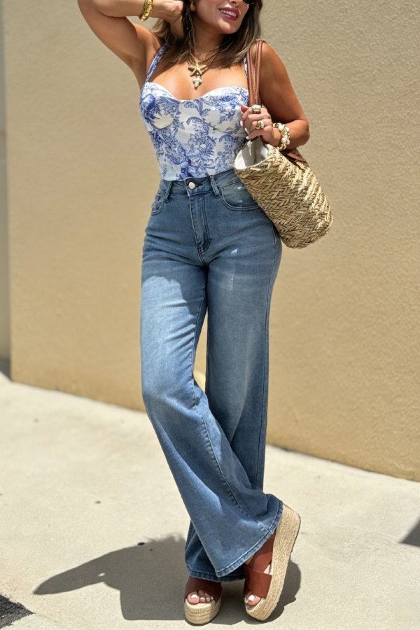 Stylish High-waisted Pocket Casual Wide-leg Jeans-consonak