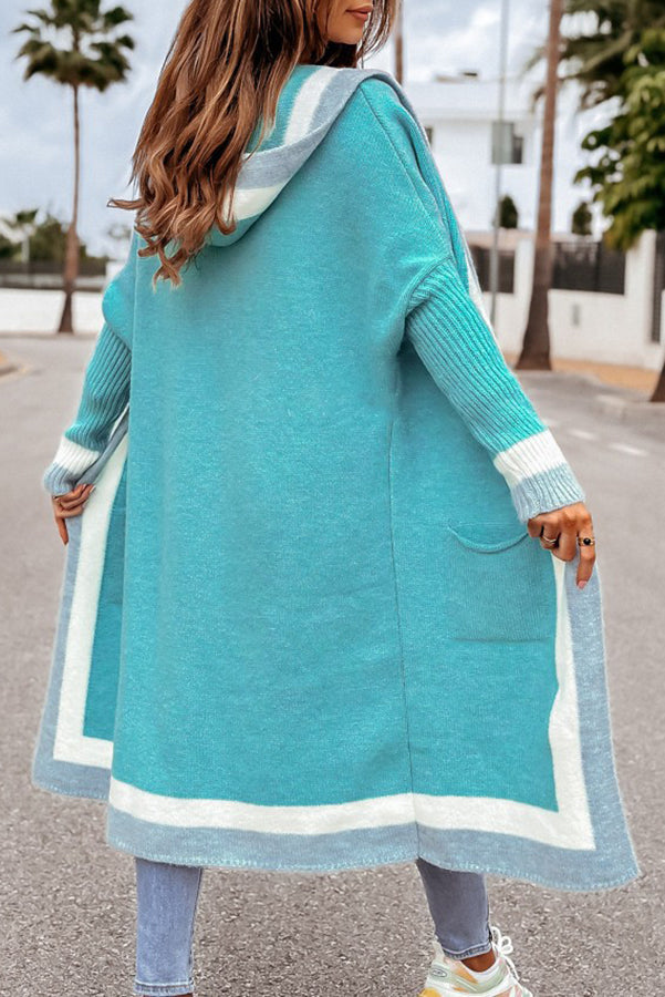 Catch Your Gaze Colorblock Pocket Hooded Long Cardigan-consonak