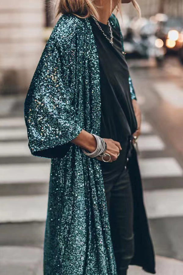 Disco Glamour Sequin Bell Sleeve Kimono-consonak