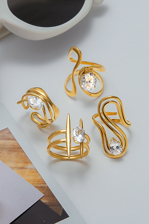 Elegant Zircon Geometric Titanium Steel Ring-consonak