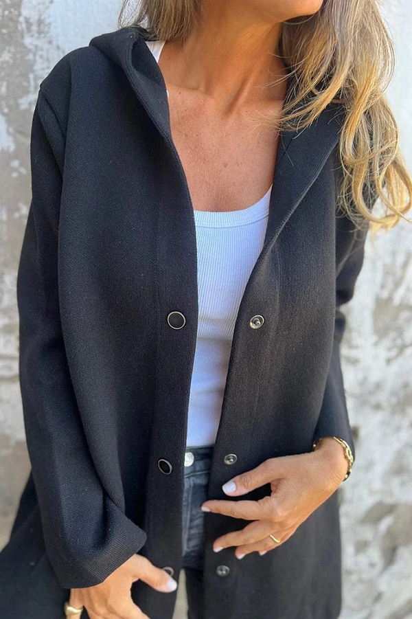 Solid Color Casual Long Sleeve Single Breasted Hooded Jacket-consonak