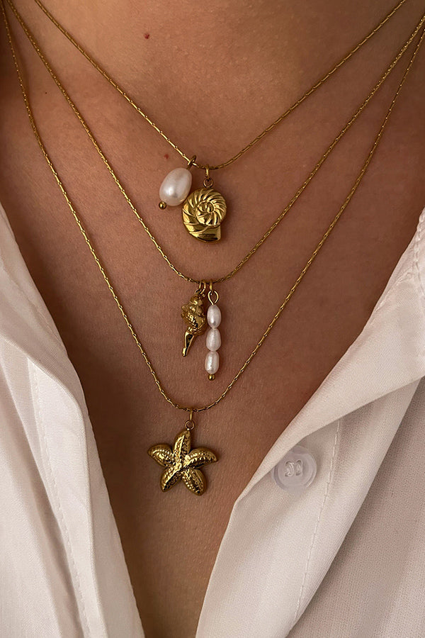Simple Stainless Steel Conch Starfish Pearl Exquisite Mix and Match Necklace-consonak