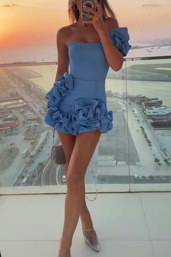 Delightful and Elegant Vibe Off Shoulder Flounce Bottom Mini Dress-consonak