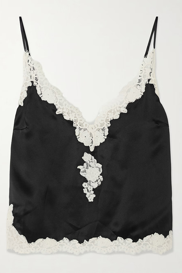 Celebration Look Contrast Color Satin Lace Trim V-Neck Slip Tank | Consonak